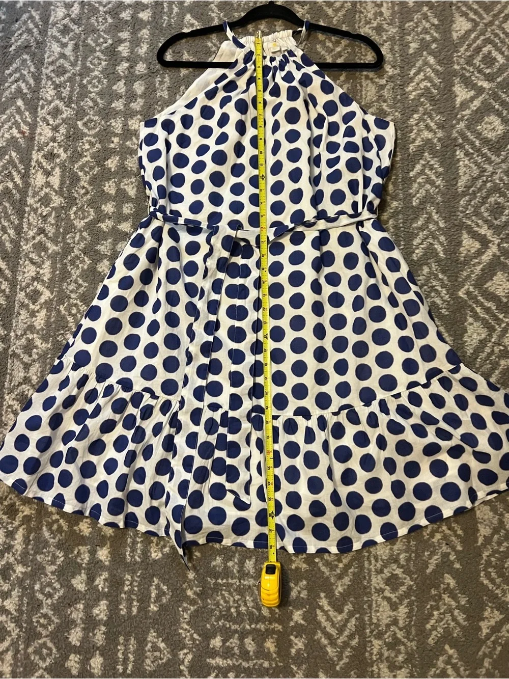 Boden White Halter Midi Dress with Blue Polka Dots size 10L (Z136)